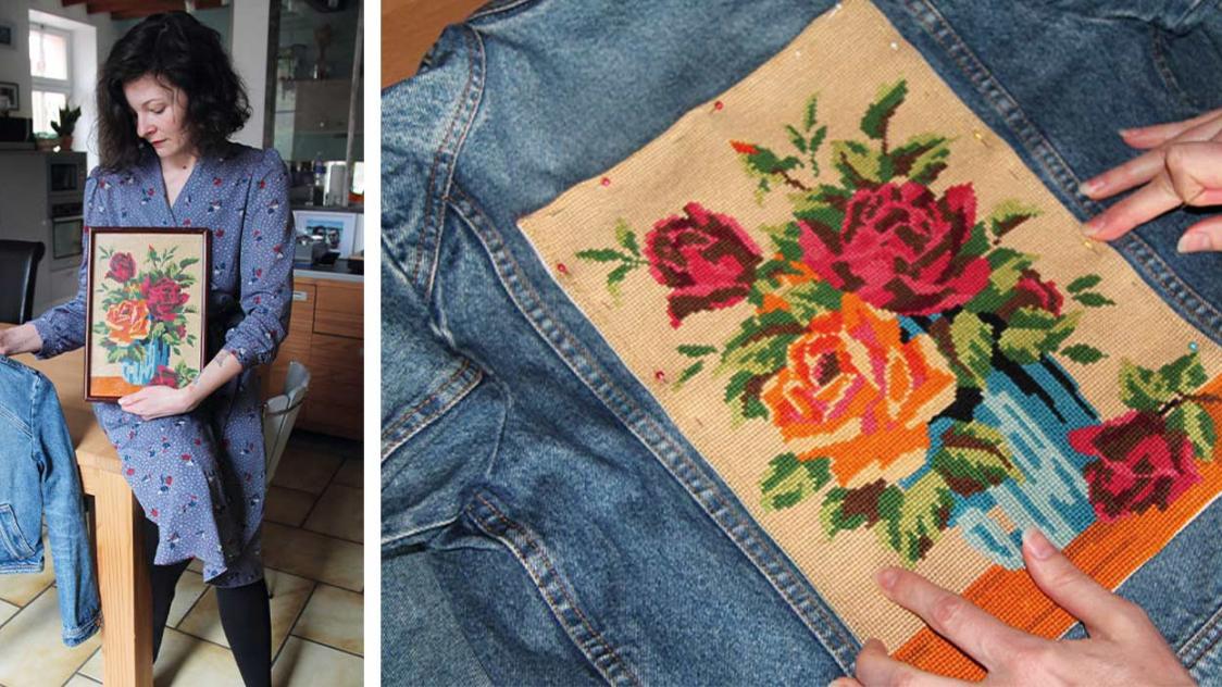 Veste en jean sale broderie