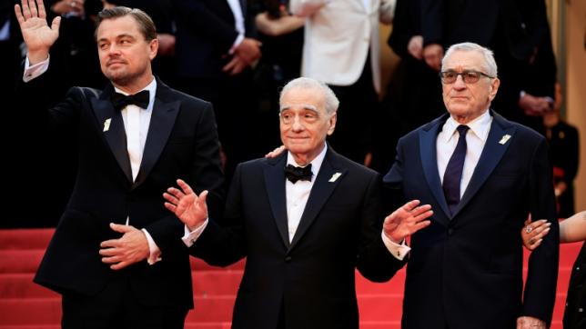 (g-d) Leonardo DiCaprio, le réalisateur américain Martin Scorsese (c), et Robert De Niro avant la projection du film Killers of the Flower Moon, le 20 mai 2023 au 76e Festival de Cannes