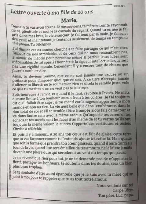 La Declaration D Amour D Un Pere A Sa Fille Dans Les Colonnes De Notre Journal La Declaration D Amour D Un Pere A Sa Fille Dans Les Colonnes De Notre Journal