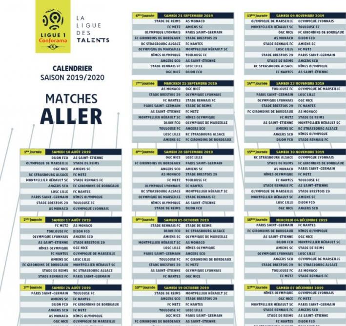 Football Le Calendrier De Ligue 1 Devoile Monaco Lyon Et Marseille Reims En Ouverture