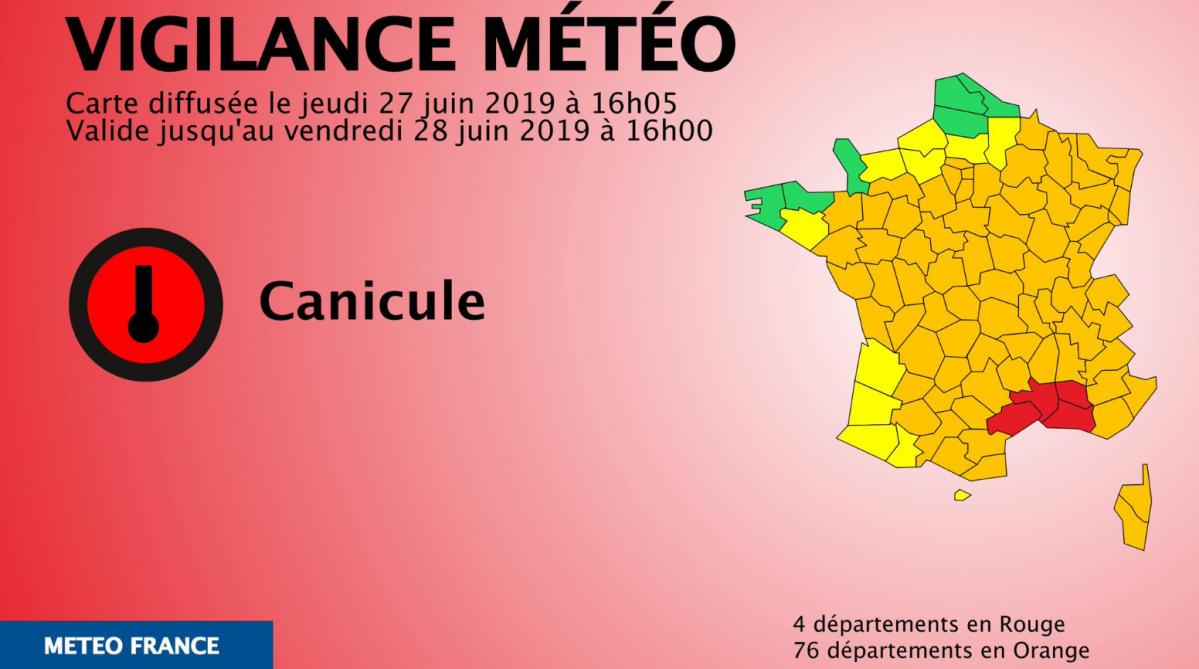 Canicule Pour La Premiere Fois En France 4 Departements Places En Vigilance Rouge Par Meteo France
