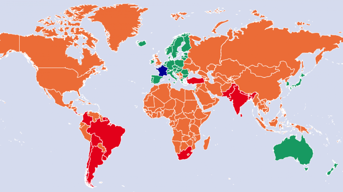 Covid19 quelles conditions d’entrée en France ? «Vert», «orange