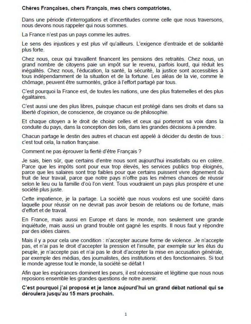 Grand Debat La Lettre D Emmanuel Macron Aux Francais