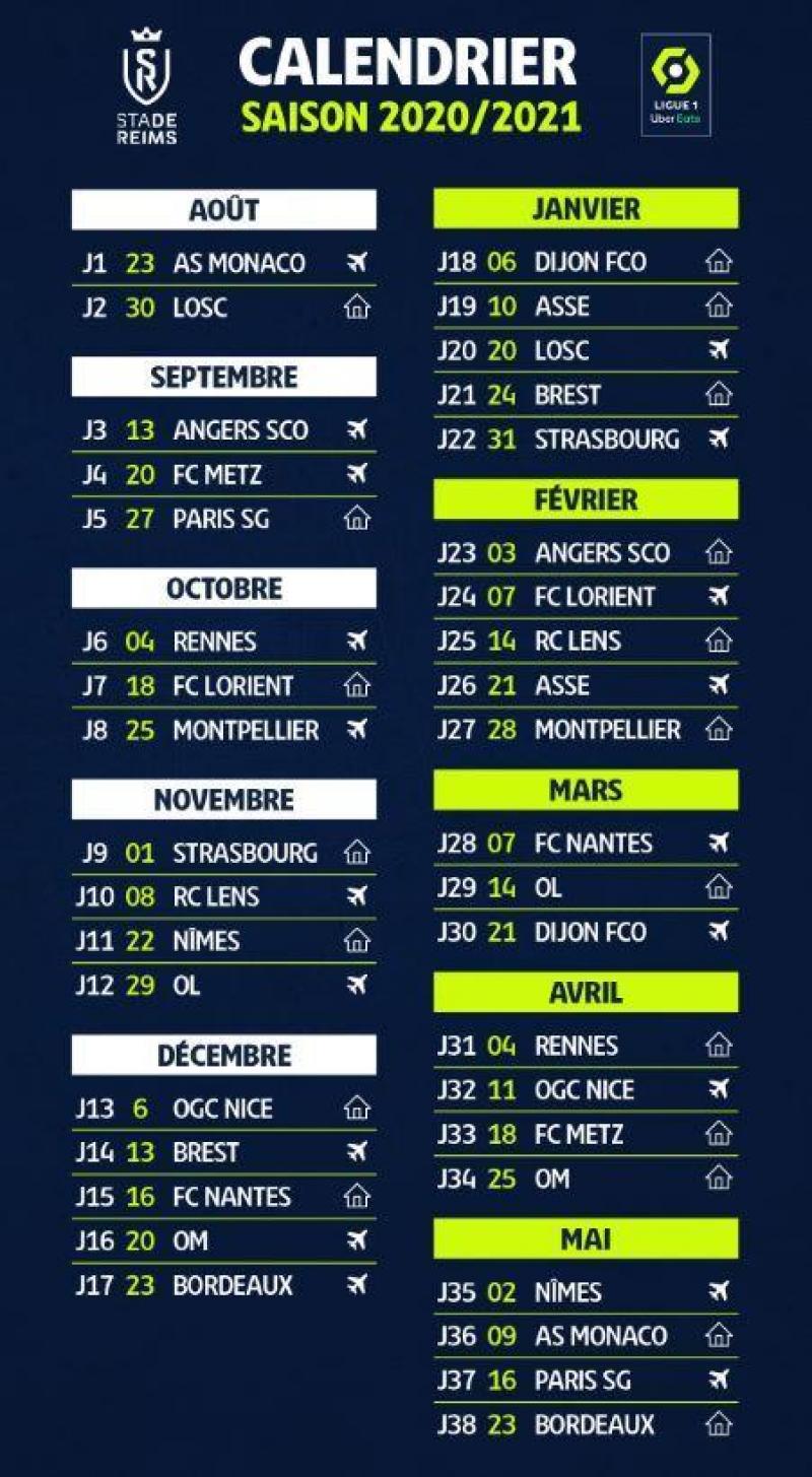 Calendrier 2021 Foot Football (Ligue 1): le calendrier 2020 2021 du Stade de Reims 