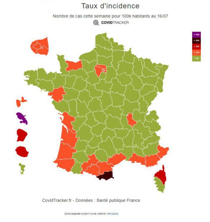 Carte Le Taux D Incidence Passe Au Dessus Du Seuil D Alerte Dans 23 Departements En France Metropolitaine
