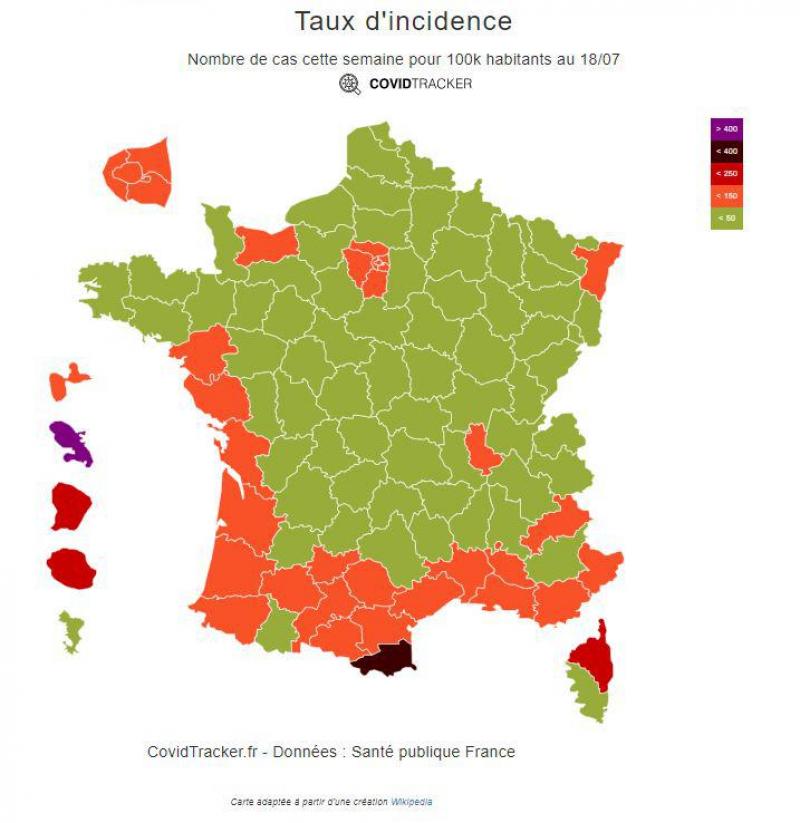 Carte Taux D Incidence 31 Departements Au Dessus Du Seuil D Alerte En France Metropolitaine