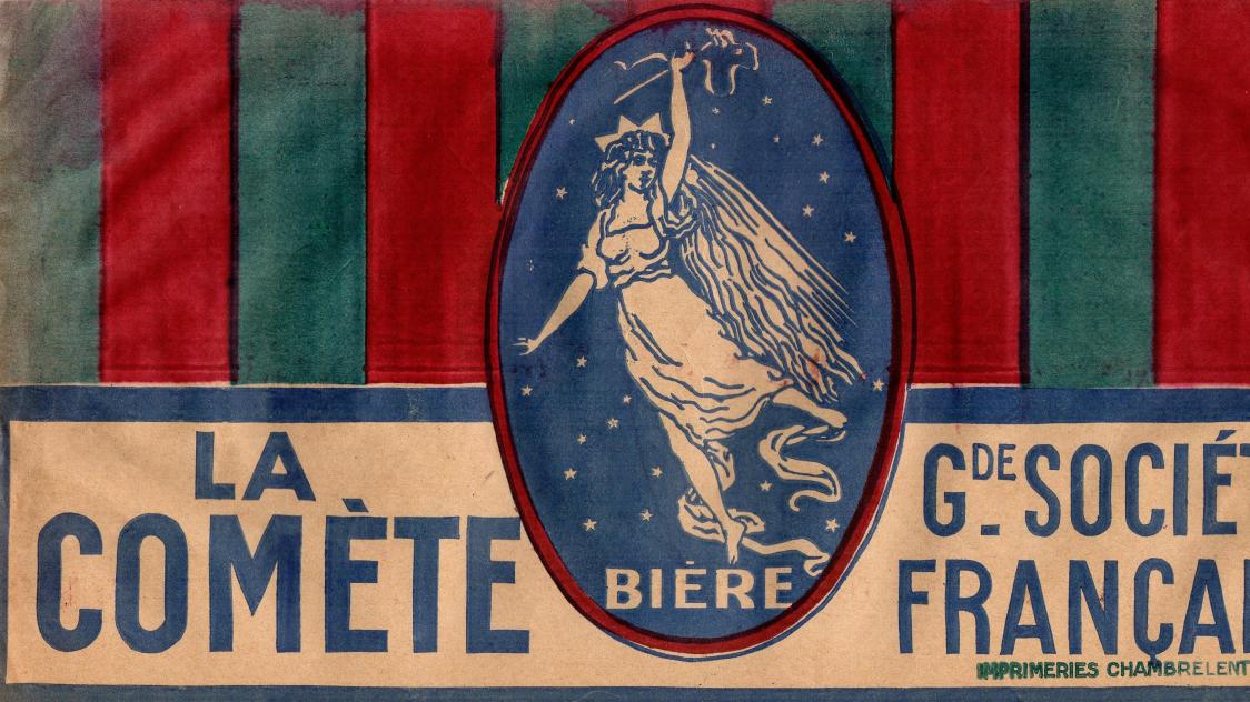 étiquette de bière brune neuve SLAVIA LA COMETE Chalons sur Marne 