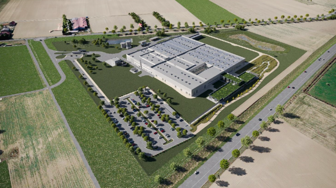 Vision 3D du futur site de production de Clarins sur le terrain du Parc du Grand Troyes à Sainte-Savine.