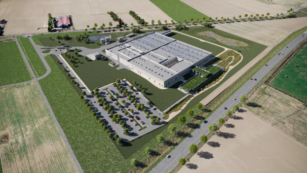 Vision 3D du futur site de production de Clarins sur le terrain du Parc du Grand Troyes à Sainte-Savine.