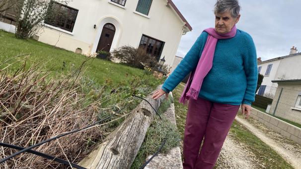 Marie-Claude Chenot assure qu’elle ne pourrait pas tondre son gazon aujourd’hui si elle le voulait car le poteau git encore dans son jardin.