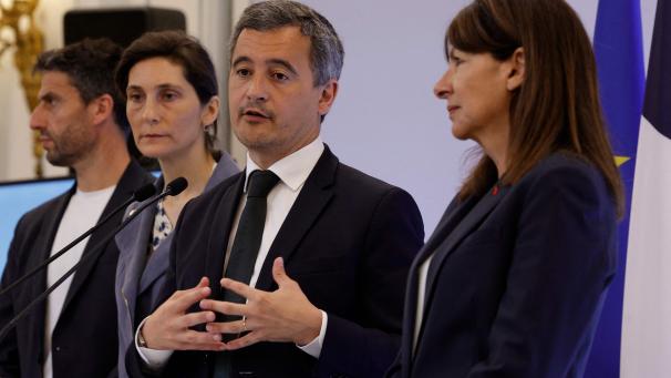 Tony Estanguet, Amélie Oudéa-Castéra, Gérald Darmanin et Anne Hidalgo.