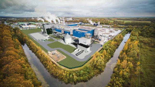 Voici, en vue projetée et au premier plan, à quoi pourrait ressembler la nouvelle centrale biomasse de Saica Paper. Une économie de « 99 % d’énergies fossiles » est attendue par la société.
