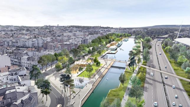 Voici une esquisse des futures berges de Reims. Le pont De-Gaulle laisse place à une passerelle à mobilité douce