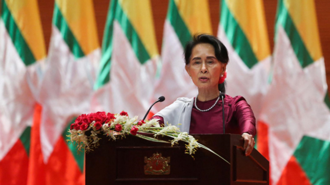 Aung San Suu Kyi en 2017, à la tête de l’Etat birman.