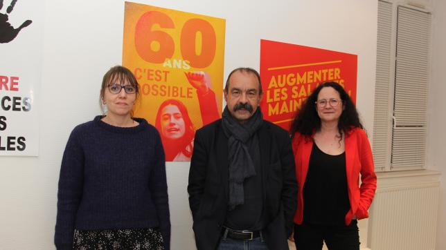 Claire Baroni, membre du bureau de l’Union départementale, Philippe Martinez, et Sylvie Gateau, secrétaire départementale.