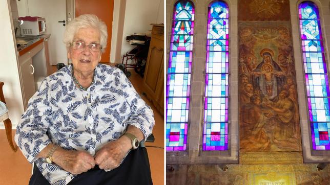 Janine Ruinart, qui a aujourd’hui 96 ans, a posé pour le peintre quand elle était bébé. Elle a prêté ses traits pour l’Enfant Jésus.