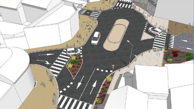 Un giratoire ovoïde, avec îlot central franchissable pour les camions et cars, sera aménagé au carrefour avec les rues Gornet-Boivin et Pasteur.